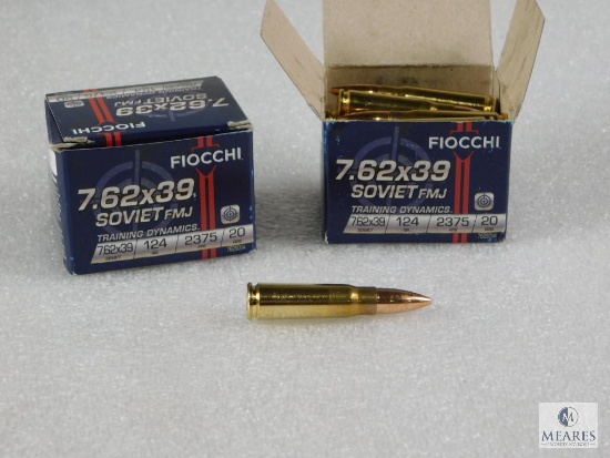 40 Rounds Fiocchi 7.62x39 Ammo 124 Grain Brass Cased