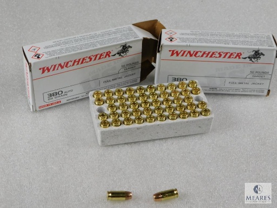100 Rounds Winchester .380 ACP Ammo. 95 Grain FMJ