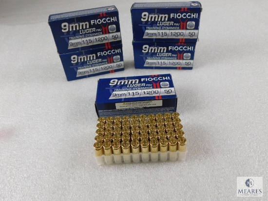 250 Rounds Fiocchi 9mm Ammo. 115 Grain FMJ