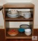 Microwave or Printer Table with Assortment of Dishes