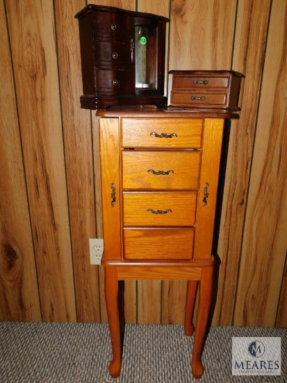 Lot of 3 Wood Jewelry Armoire & Boxes