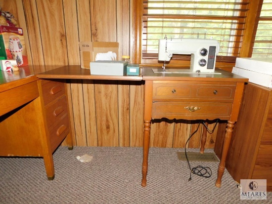 Sears Kenmore Sewing Machine in Wood Desk with Accessories