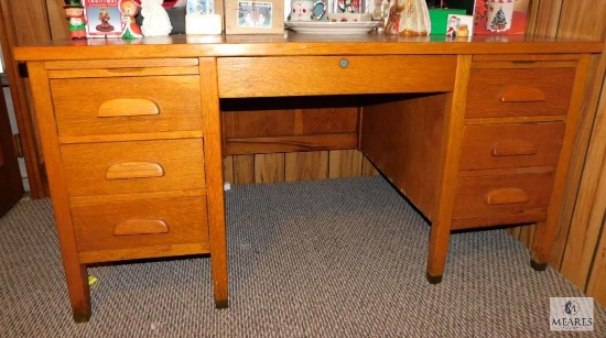 Heavy Solid Oak Wood Vintage Desk