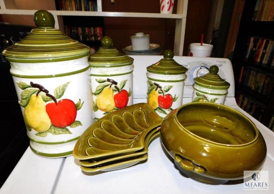 Set Vintage Ceramic Canister & Pottery Bowl Serving Set