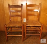 Lot of 2 Vintage Wood Ladder Back Rattan Seat Chairs