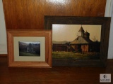 Lot 3 Old Log Cabin Framed Canvas, Photograph & Print