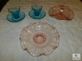 Lot Vintage Colored Glassware - Blue & Pink Depression Glass