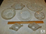 Lot of Clear Pressed Glass Dishes includes Creamer & Sugar & Serving Trays