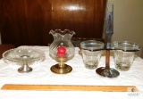 Lot Weighted Sterling Silver Base Tray, Brass & Glass Candle Holder & Glass Centerpiece