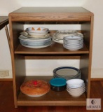 Microwave or Printer Table with Assortment of Dishes