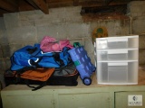 Lot of Assorted Luggage Bags, Shopping Bags, 3 Drawer Storage Unit and Portable File Box