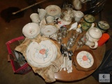 Lot of International China Geese Pattern Dinnerware, Flatware & Canisters
