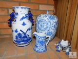 Lot of Blue & White Porcelain - Vase, Urn, Pitcher & Frog