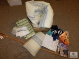 Lot Assorted Linens, New Curtain Rod & Embroidered Pillow Cases, Ladies Wig & Winter Items