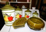 Set Vintage Ceramic Canister & Pottery Bowl Serving Set