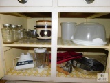 Cabinet Lot - Cake Dish, Vintage Blender, Crock-Pot, Canning Jars, Pans and more