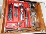 Kitchen Drawer Lot - Assorted Flatware & Utensils & Supplies
