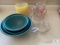 Cornell Stacking Bowls, Murano Dessert Bowls, and Pyrex Measuring Cups