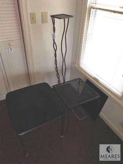 Metal Pedestal, Wire Table, and Upholstered Foot Stool