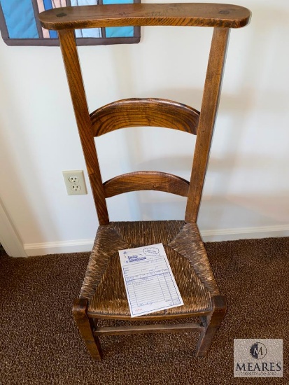 Antique Prie-Dieu (Prayer Chair) and Brightly Colored Wall Hanging