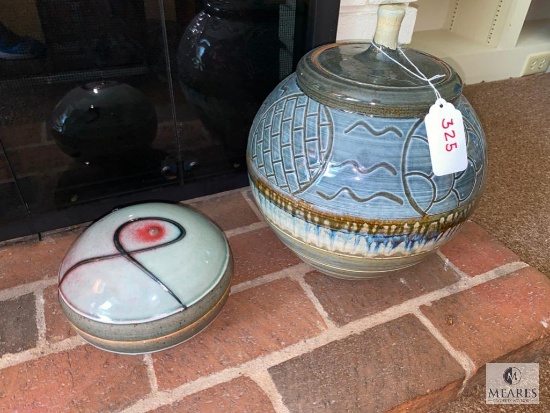 Two Lidded Pottery Pieces