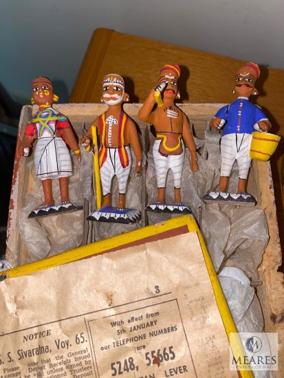 Boxed Collection of Vintage Hand Carved and Hand Painted Made in India Figurines