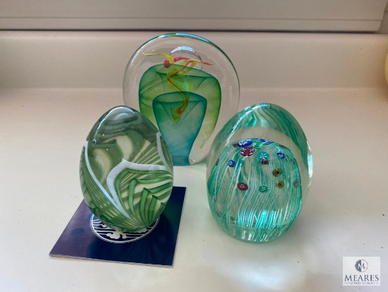 Three Art Glass Paperweights - Two Artist Signed
