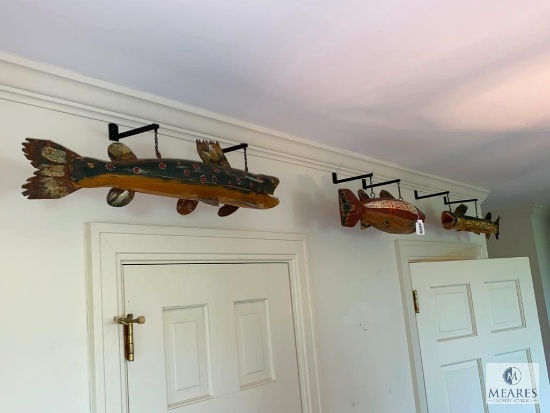 Three Vintage Painted Wood "Bait and Tackle" Fish