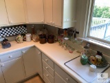 Contents of Left-Hand Kitchen Countertop - Glass, Pottery, Canisters, Knives
