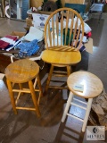 Wooden Barstool and Two Smaller Stools