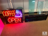 Neon COFFEE OPEN Sign and Non-Functioning Espresso Cappuccino Sign