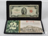 1953 $2 US Note Red Seal in Display Folder