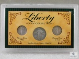 Liberty Silver Coins 1942-P, 1943-D Mercury Dimes, 1929-D Standing Liberty