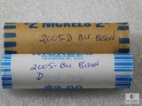 (2) 2005-D BU Bison Nickel Rolls Bank Wrapped
