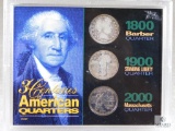 3 Centuries of Quarters Set in Holder 1897 Barber, 1928 Standing Lib, 2000 Mass. State