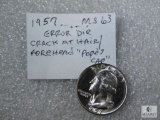 1957 Washington Quarter MS 63 Error Die Crack at Forehead & Hair 