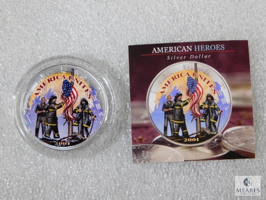 2001 Silver Eagle with American Heroes/9-11 Sticker obv. & rev.