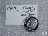 1963 Roosevelt Dime Proof Deep Cameo MS67