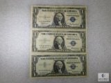 3 $1.00 Silver Certificates 1935-A, 1935-F, 1957