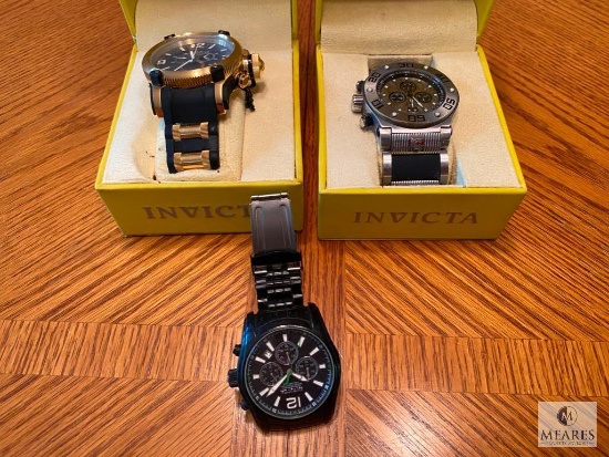 Group of Three INVICTA Men's Wristwatches - One with Broken Band