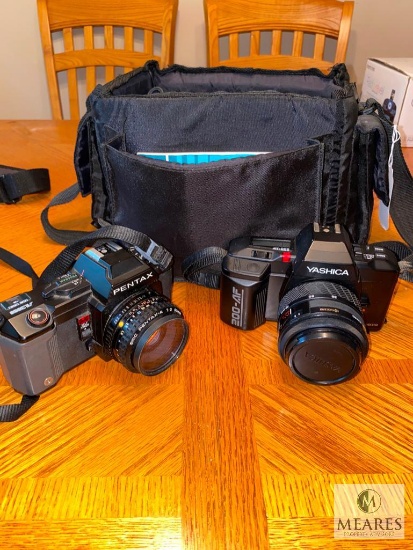 PENTAX and YASHICA 35mm Cameras in Carry Bag
