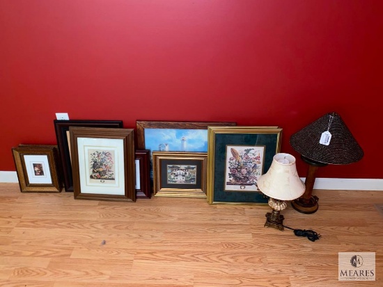 Mixed Lot of Decorative Framed Art and Lamps