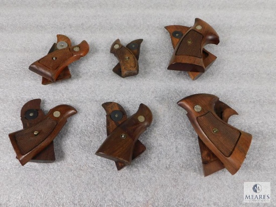 Lot of 6 Assorted Smith & Wesson Checkered Wood Revolver Grips