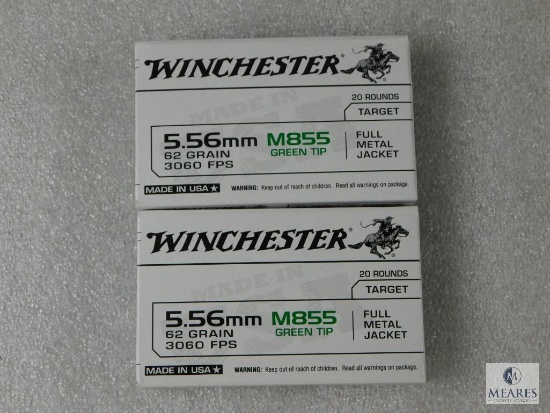 40 Rounds Winchester 5.56 Green Tip Ammo. M855 62 Grain