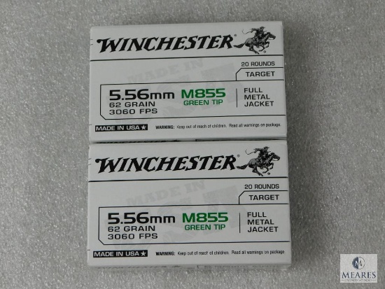 40 Rounds Winchester 5.56 Green Tip Ammo. M855 62 Grain