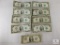 Group of Eight US Small-size $2 Notes and One US $1 Note