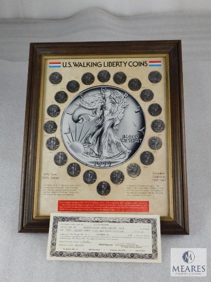Complete US Walking Liberty Coins 1941-1947 - Wood Framed Display