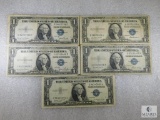 Group of Five US $1 Small-size Silver Certificates