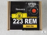 100 Rounds Monarch Steel Case .223 REM 55 Grain FMJ Ammo