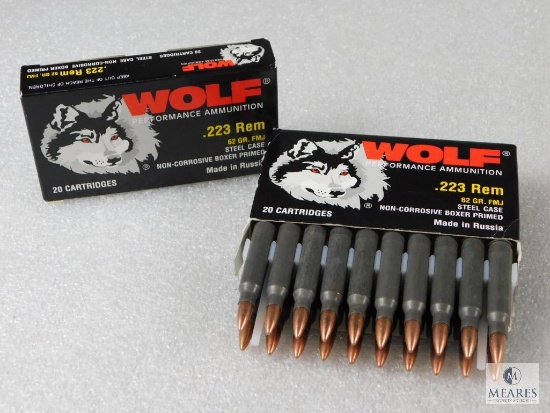 40 Rounds Wolf Performance Ammunition .223 Rem 62 Grain FMJ Steel Case Non-Corrosive Boxer Primed